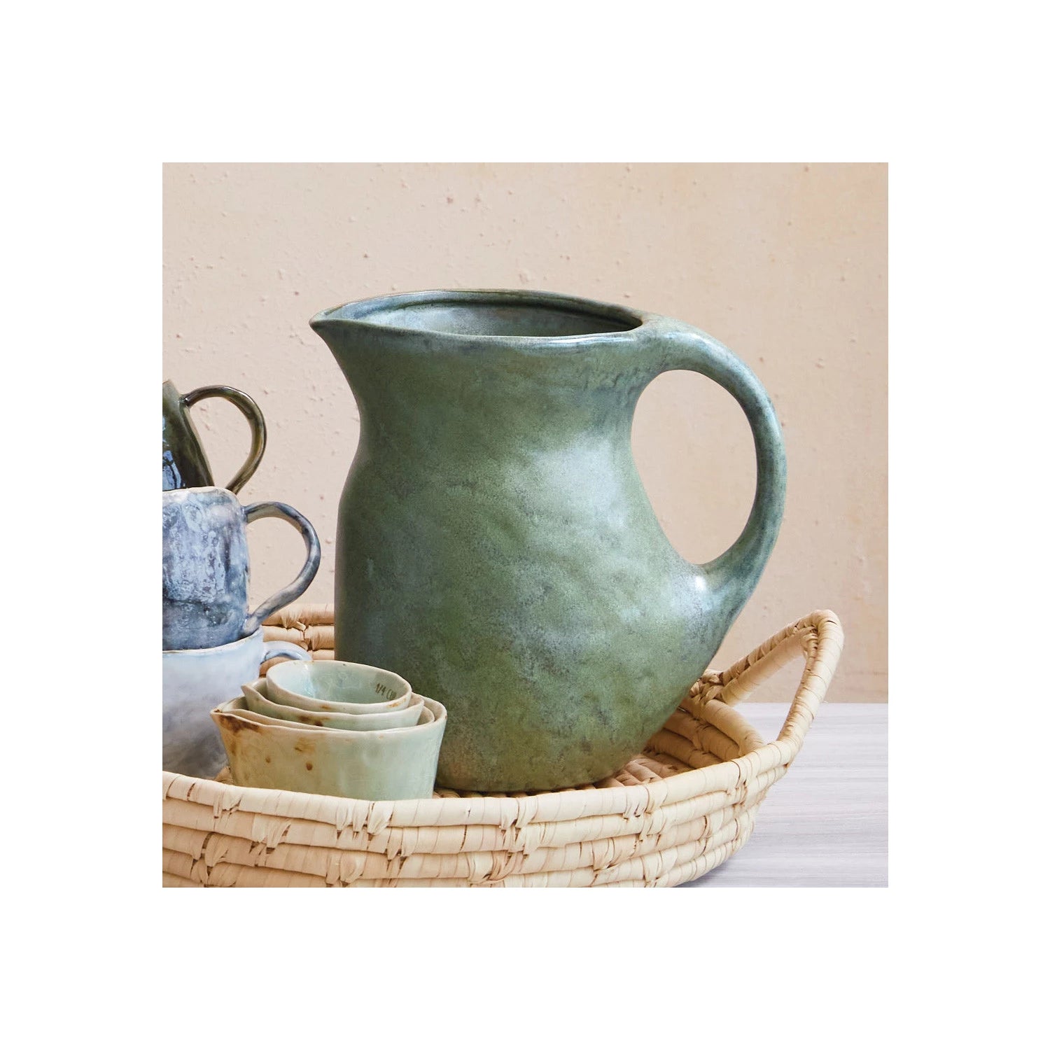 Green Stoneware Pitcher