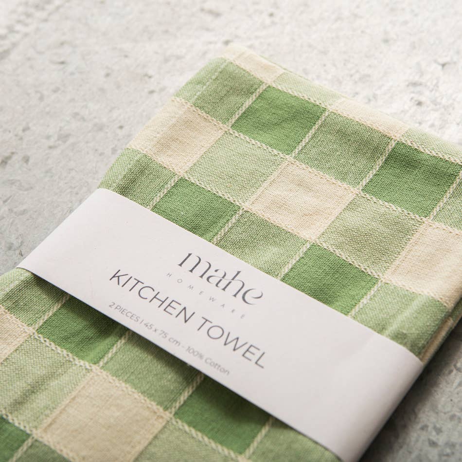 Gingham Cotton Tea Towel Leaf Green