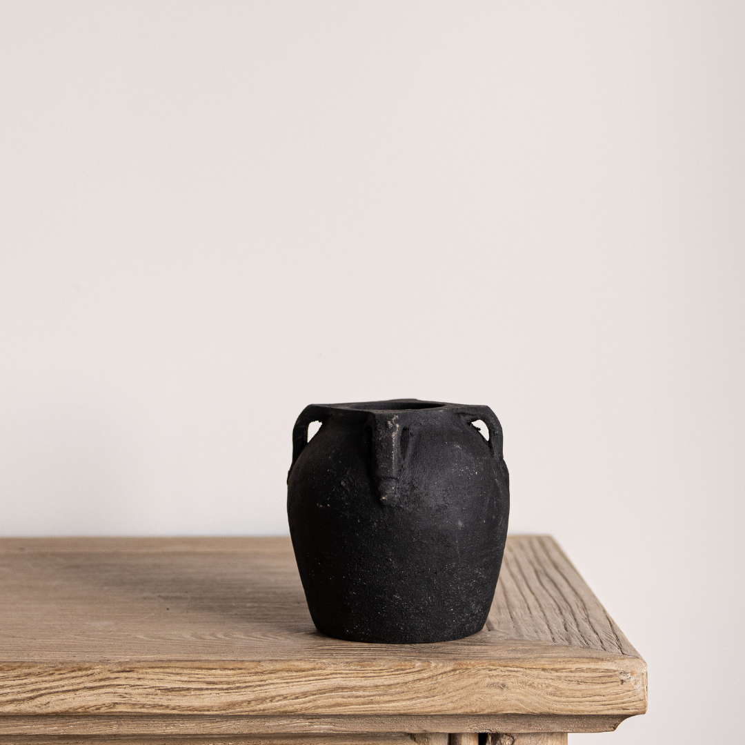 Noir Black Wash Vase With Handles Small