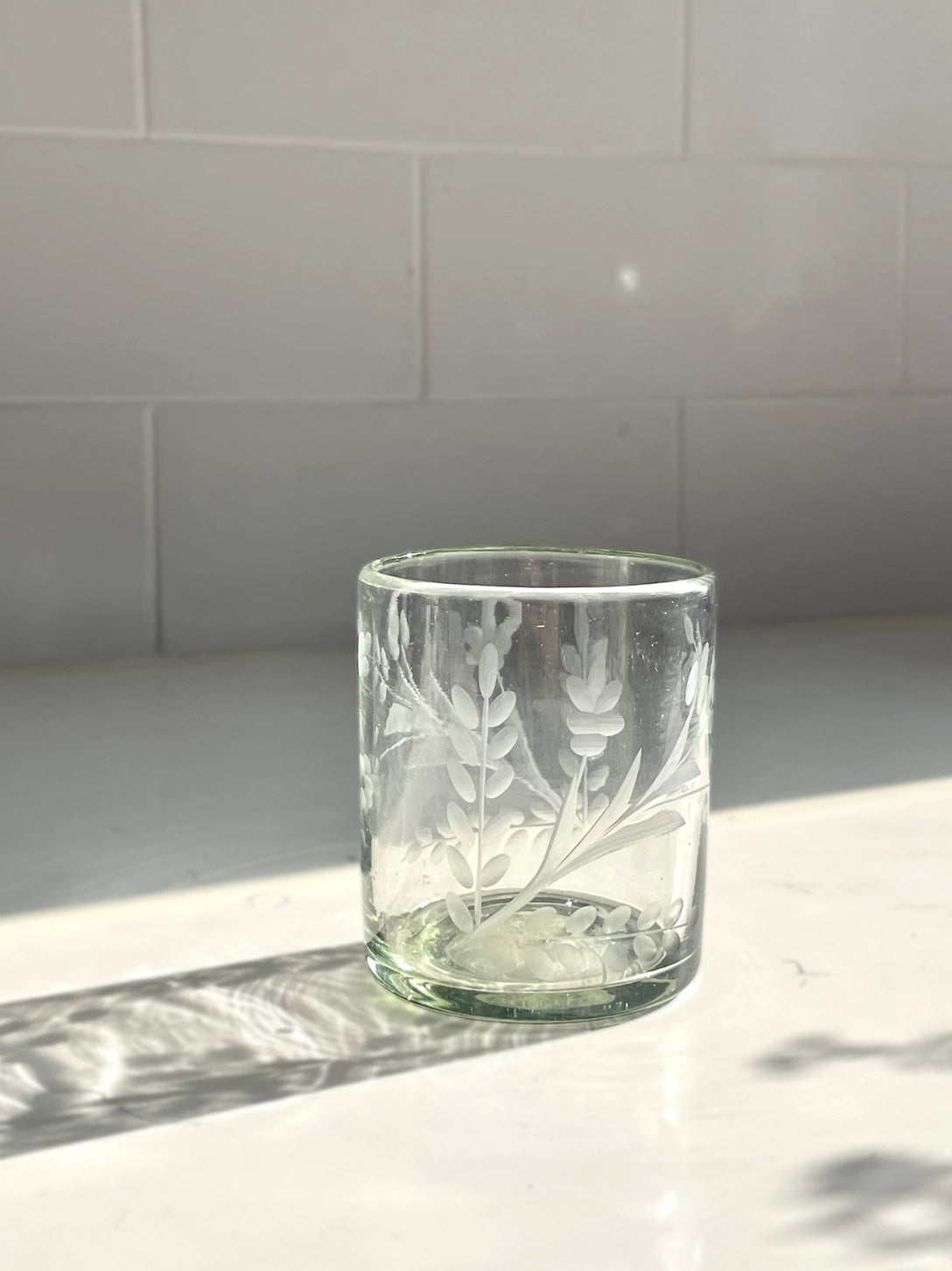 Hand-etched Blown Tumbler Glass