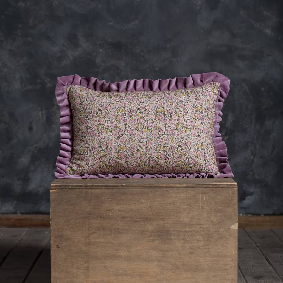 Petite Blooms Ruffled Velvet Cushion 40X60IN