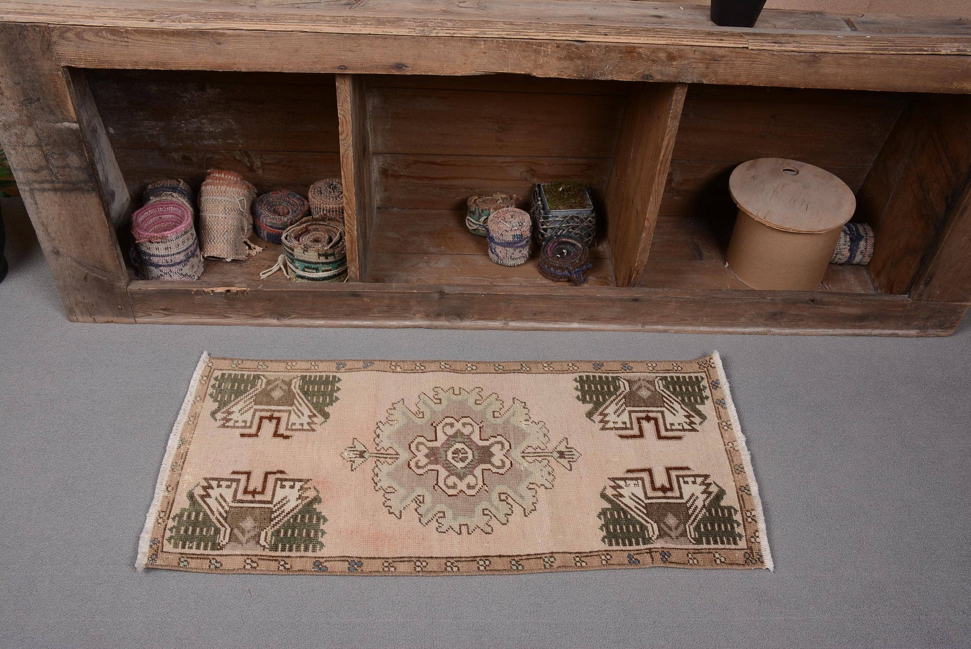Vintage Turkish Mini Beige & Green Traditional Pattern