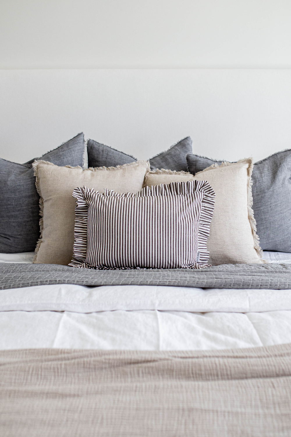 Ruffle Lumbar Pillow in Brown White Stripes