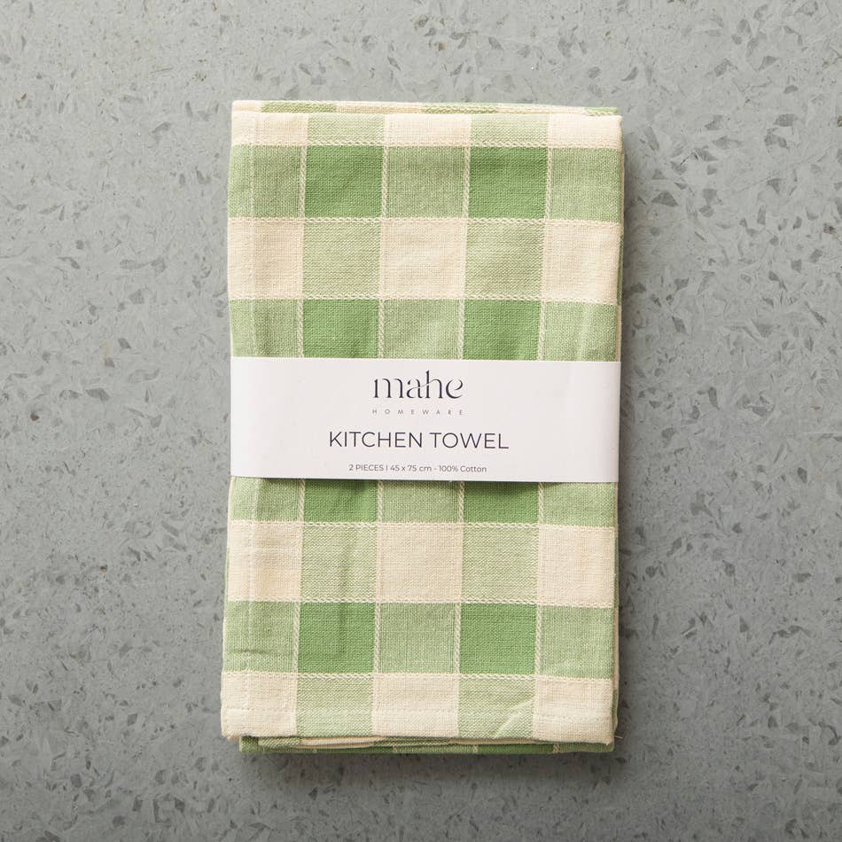 Gingham Cotton Tea Towel Leaf Green