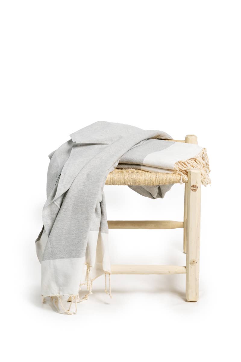 Woven Turkish Towel in Light Grey and White