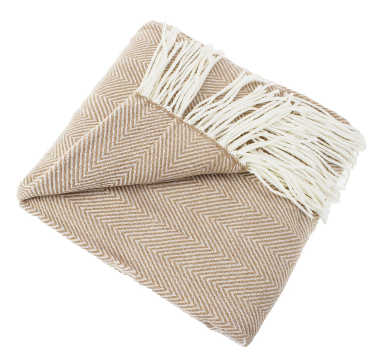Camel Herringbone Fringed Throw