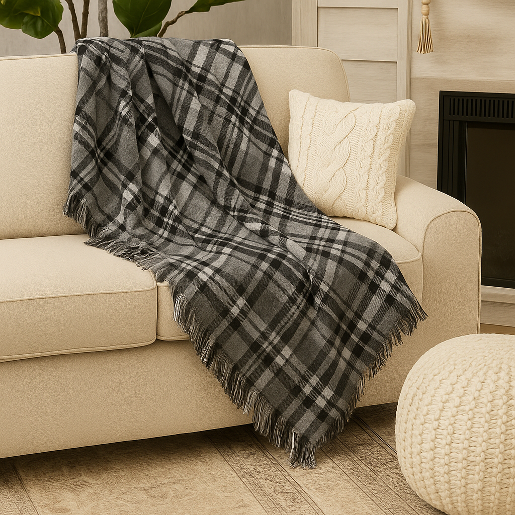 Plaid Tassel Throw