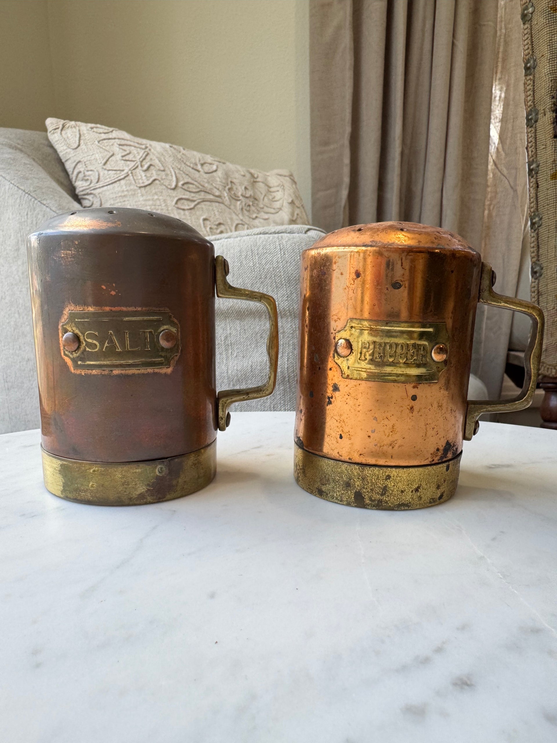 Vintage Copper Salt & Pepper Shakers set