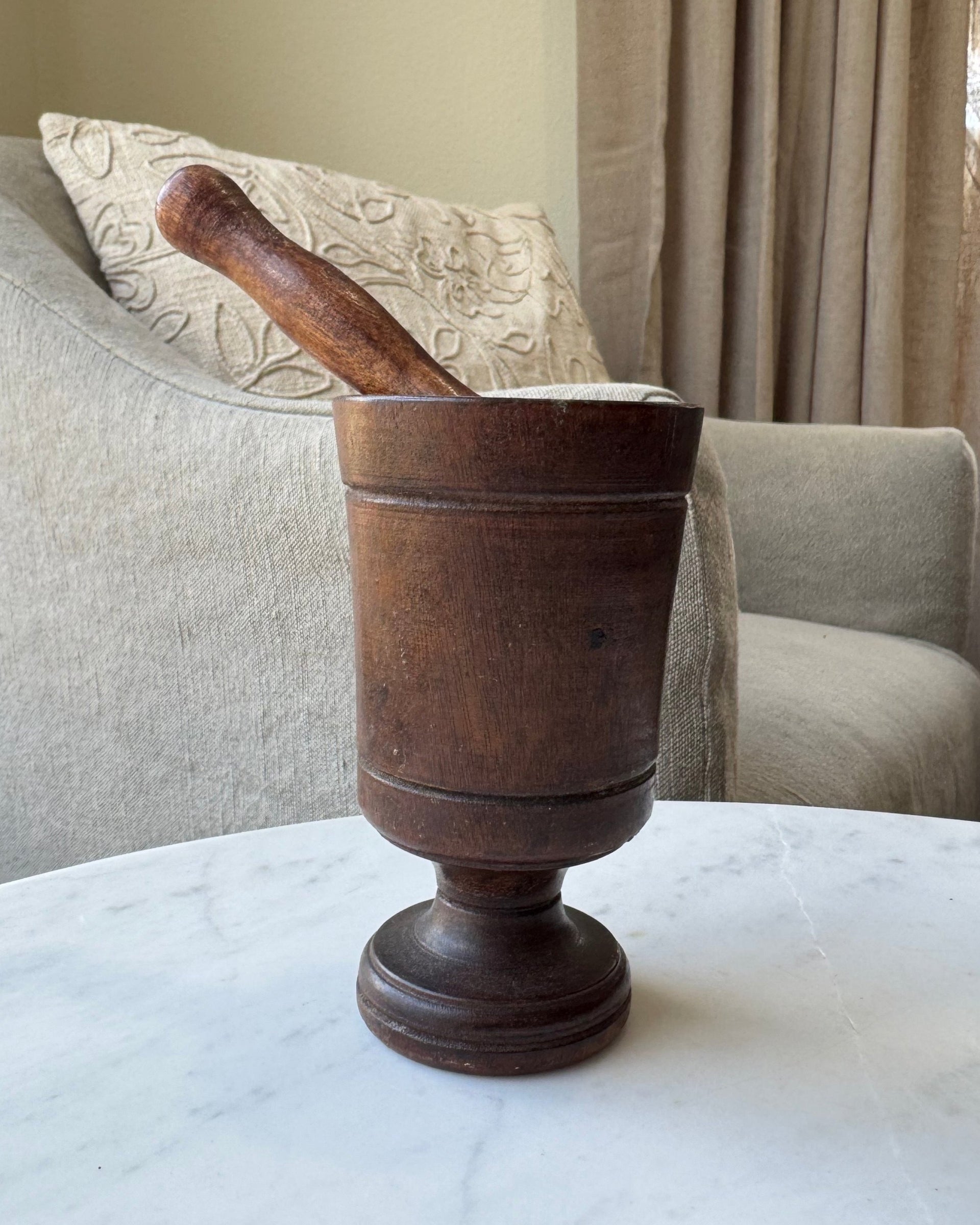 Antique Turned Wood Mortar & Pestle