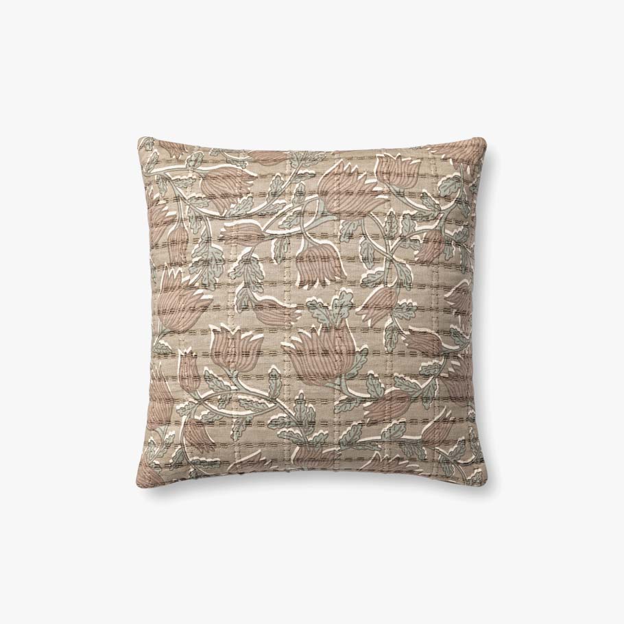 Jean Stoffer × Loloi Taupe / Rose 18" x 18" Pillow