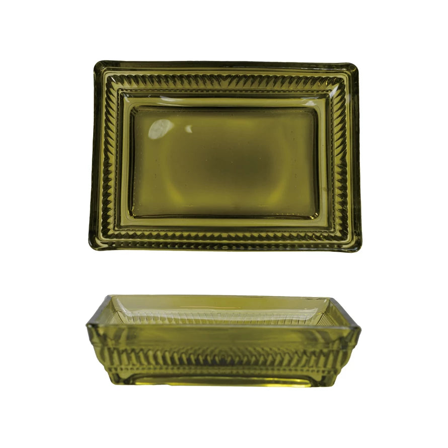 Pressed Glass Olive Soap Dish