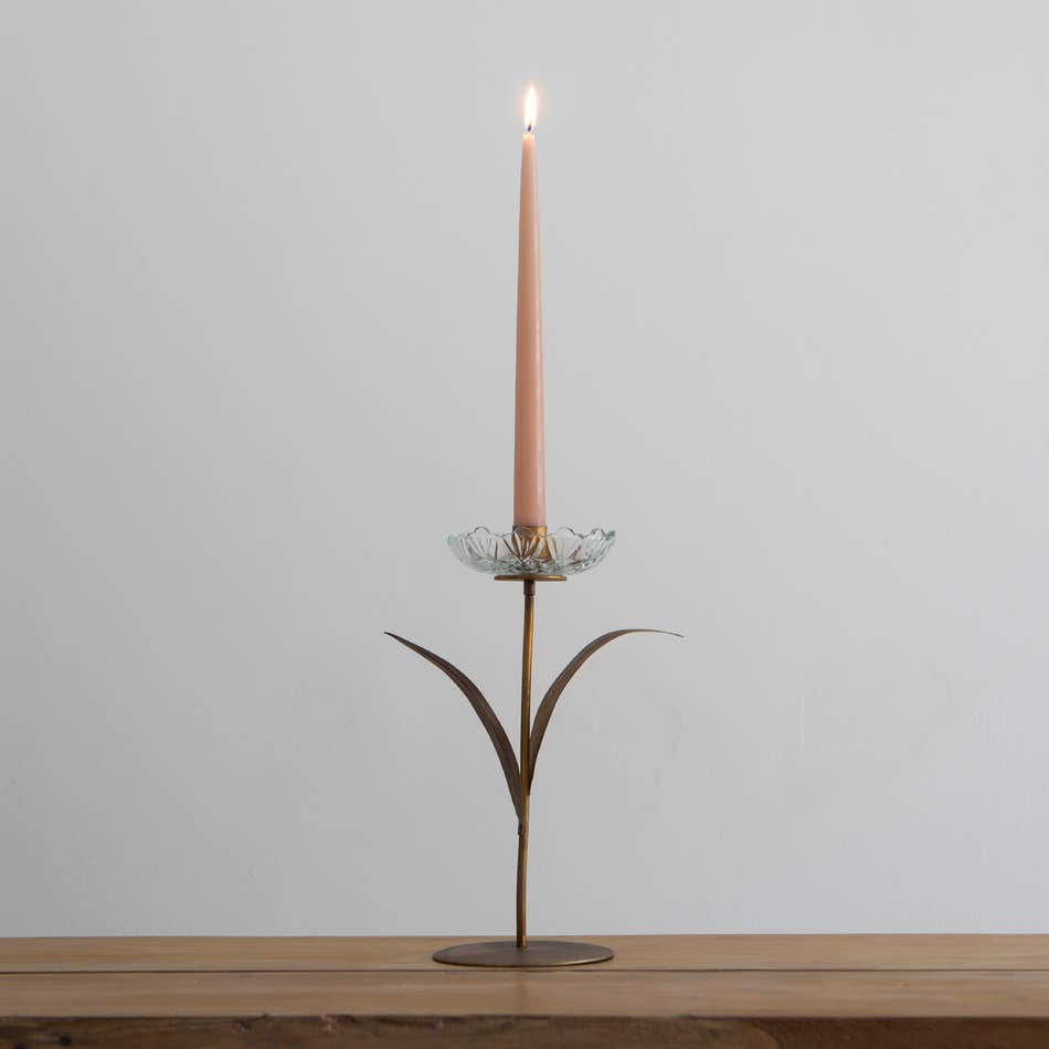 Glass Flower Single Candle Holder