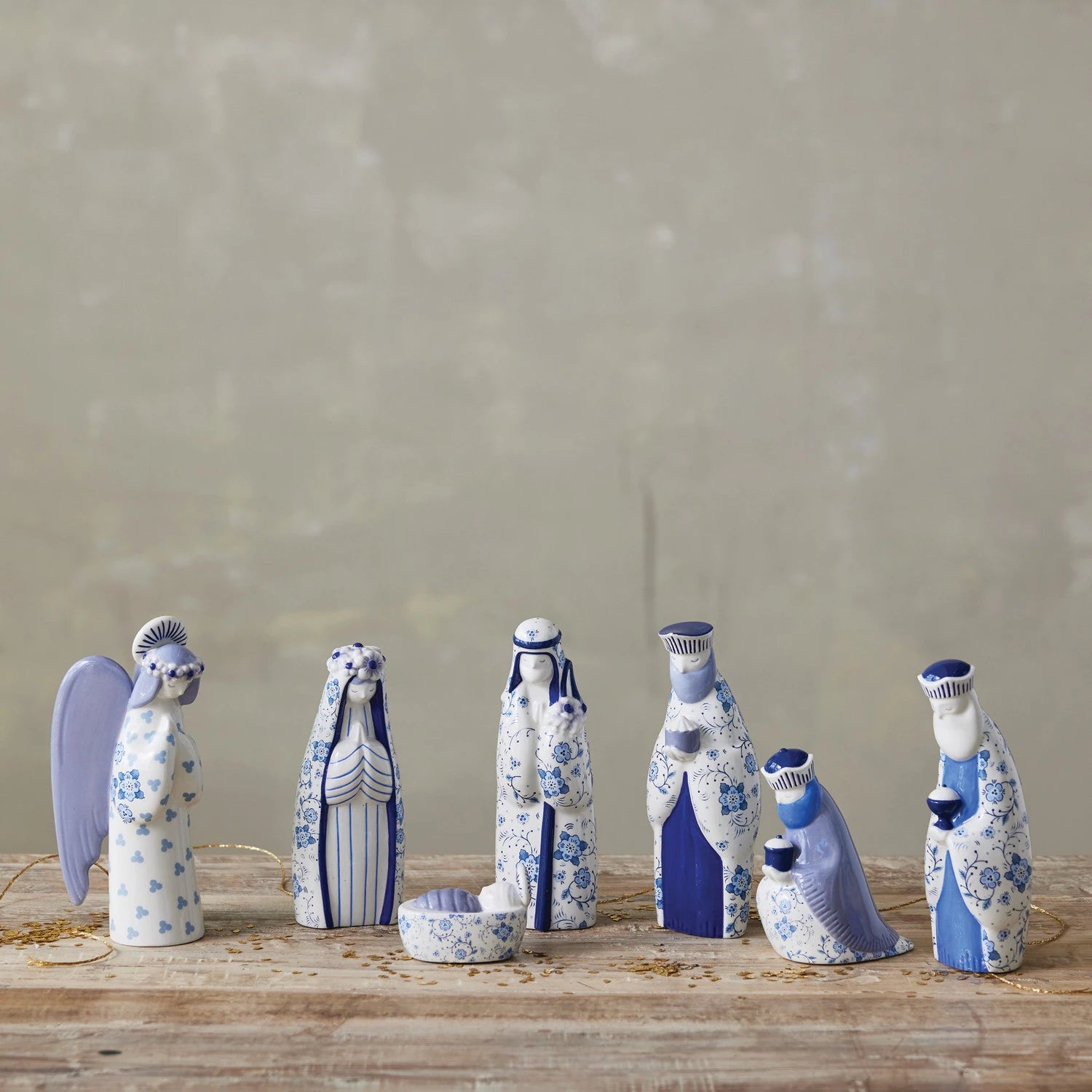 Ceramic Blue & White Nativity Set